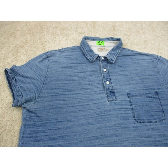 Faherty Polo Shirt Mens Extra Large XL Blue Indigo Dyed Cotton Short Sleeve * - Picture 3 of 12